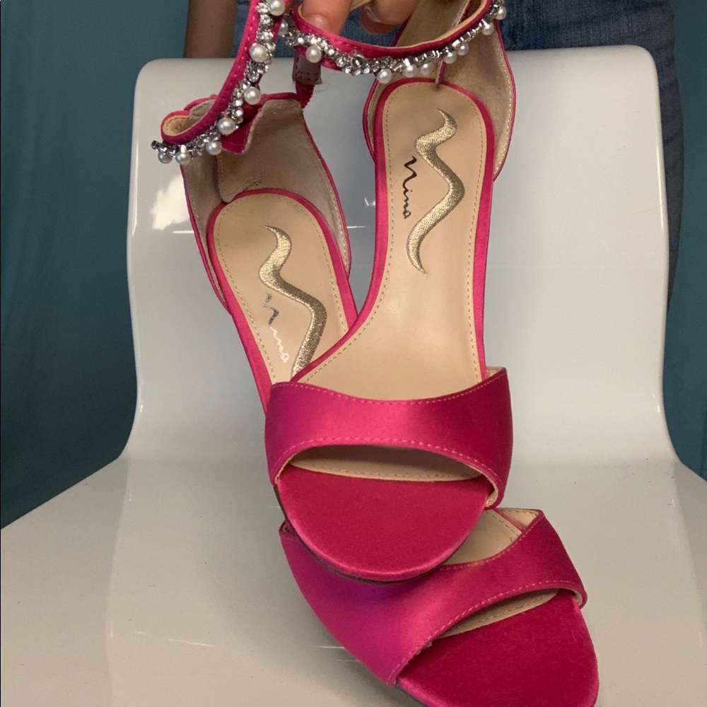 Pink Nina heels size 6.5 rhinestone ankle